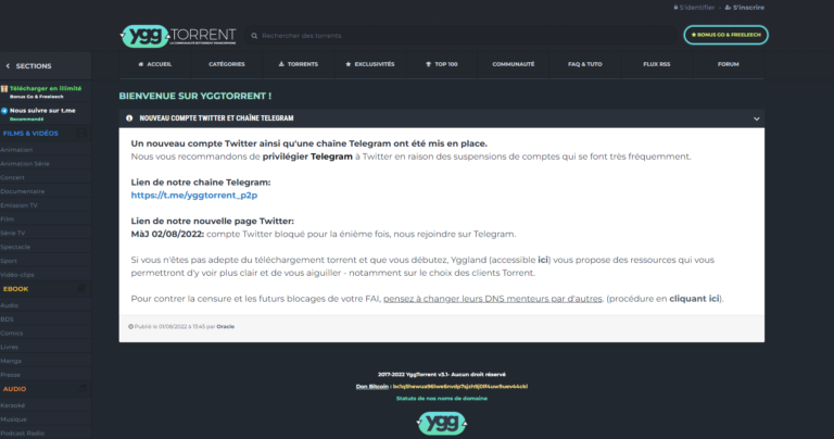 La nouvelle adresse officielle de YggTorrent