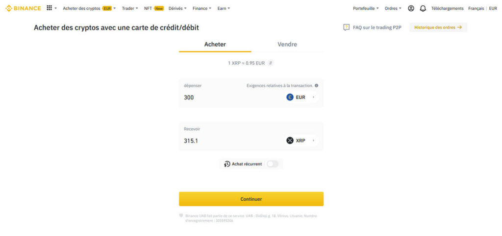 acheter xrp binance